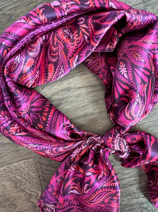 100% Silk Wild Rag Dark Pink Quilted Paisley by Double B Wild Rags