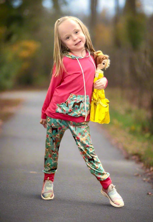Baby Girl Horse Outfit: Hot Pink Hoodie & Jogger Set
