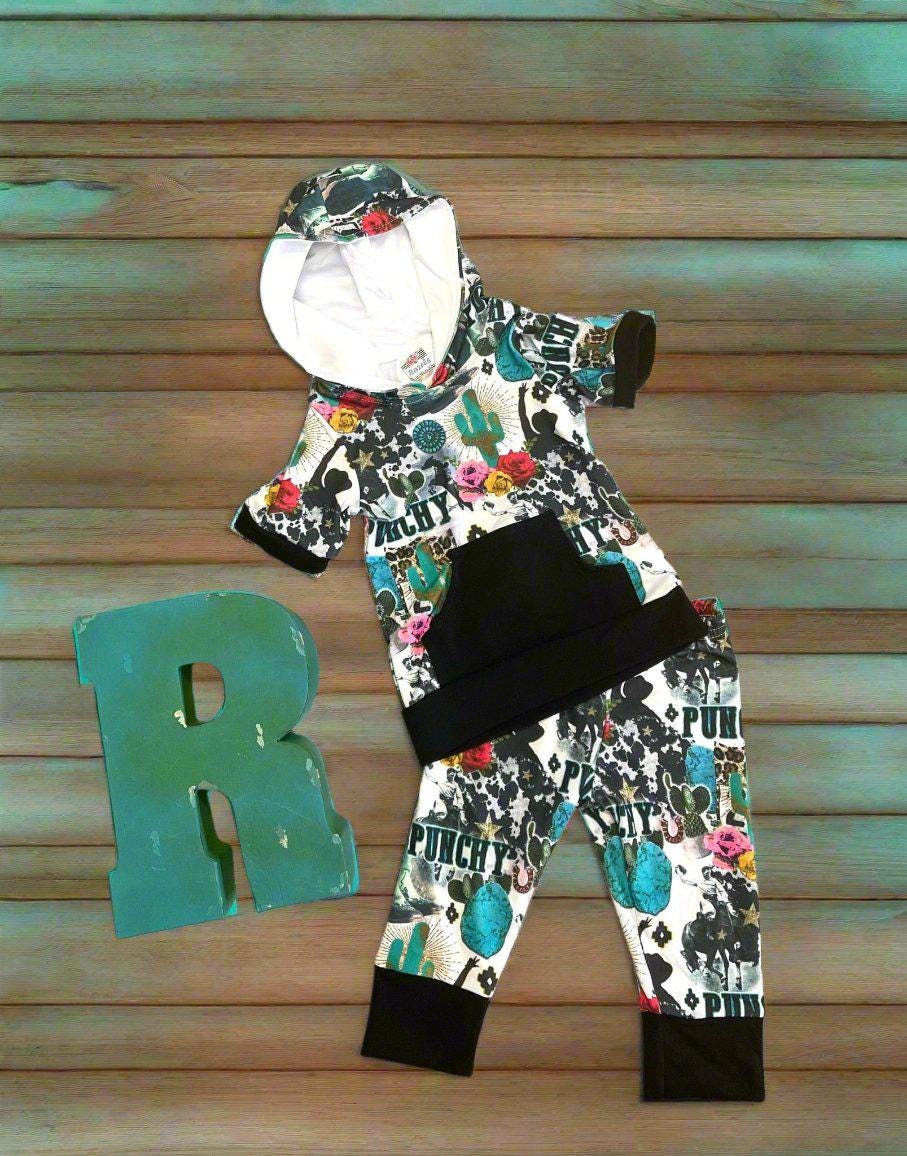 Punchy Cowgirl Set | Girls Western Hoodie & Joggers | Retro Rodeo Outfit