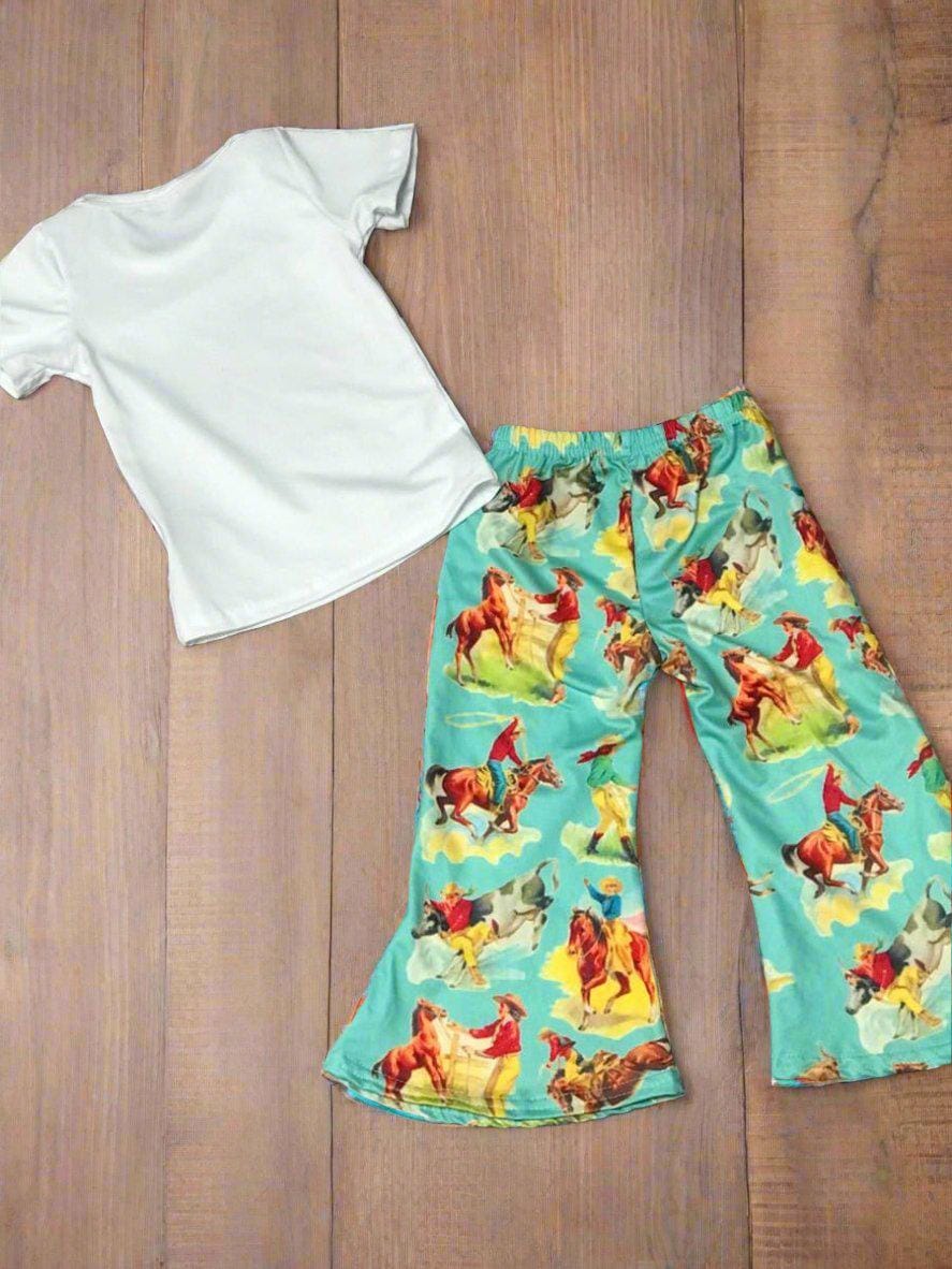 Toddler Girls' Cowgirl Outfit: Retro Western Shirt & Bell Bottoms
