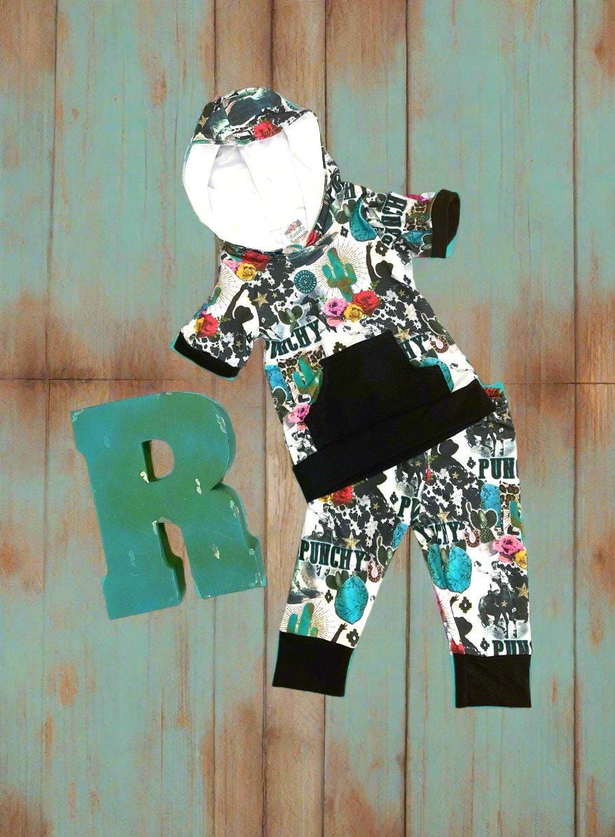 Punchy Cowgirl Set | Girls Western Hoodie & Joggers | Retro Rodeo Outfit