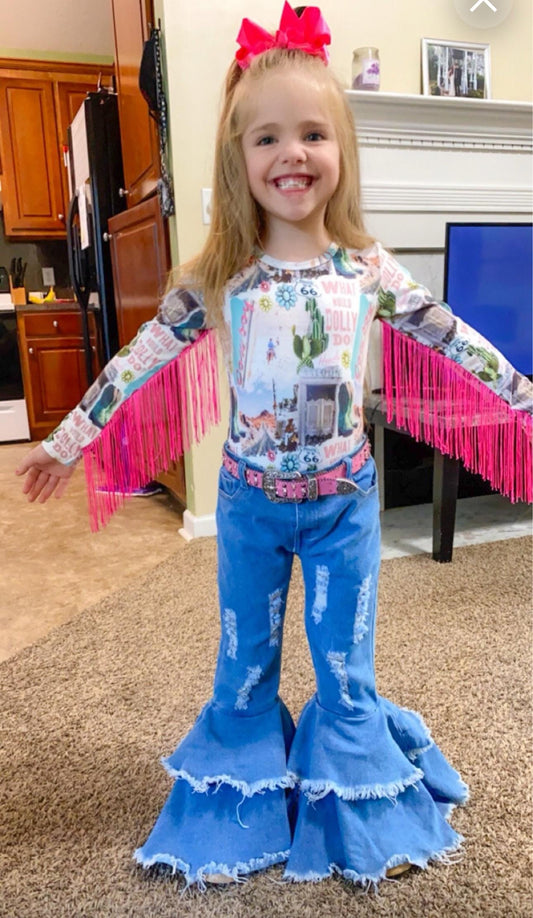 Girls' Western Fringe Bodysuit: What Would Dolly Do Cowgirl Shirt