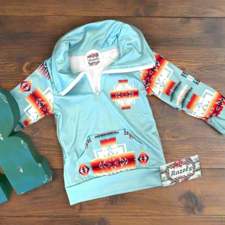 Kids Western Pullover ā Southwestern Quarter Zip Sweatshirt, Cowboy Cowgirl Lightweight Sweatshirt Back to School