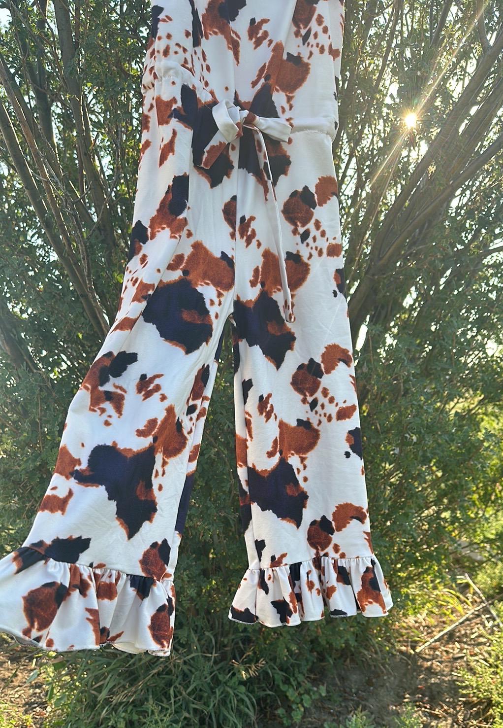 Cow Print Romper: Girls' Western Cowgirl Jumpsuit