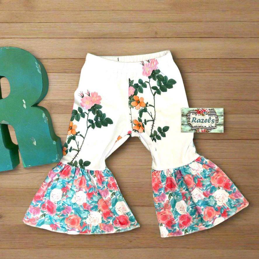 Girls' Floral Bell Bottoms: Wildflower Summer Pants