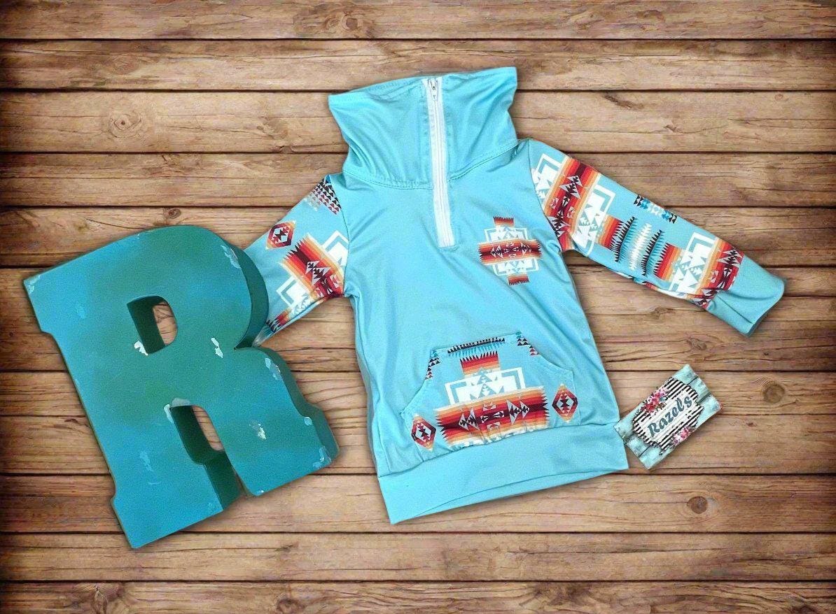 Kids Western Pullover ā Southwestern Quarter Zip Sweatshirt, Cowboy Cowgirl Lightweight Sweatshirt Back to School