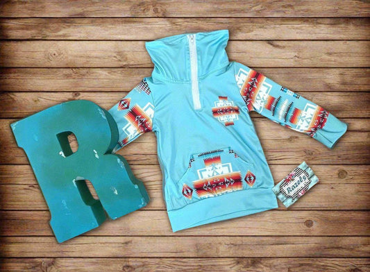 Kids Western Pullover – Southwestern Quarter Zip Sweatshirt, Cowboy Cowgirl Lightweight Sweatshirt Back to School