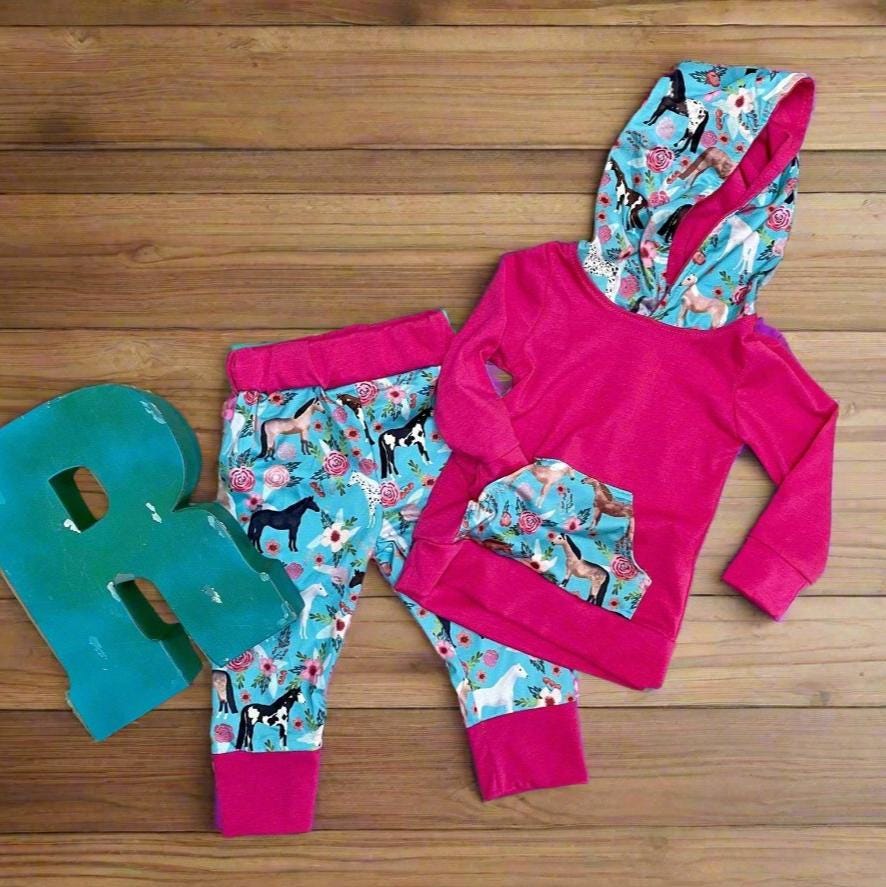 Baby Girl Horse Outfit: Hot Pink Hoodie & Jogger Set
