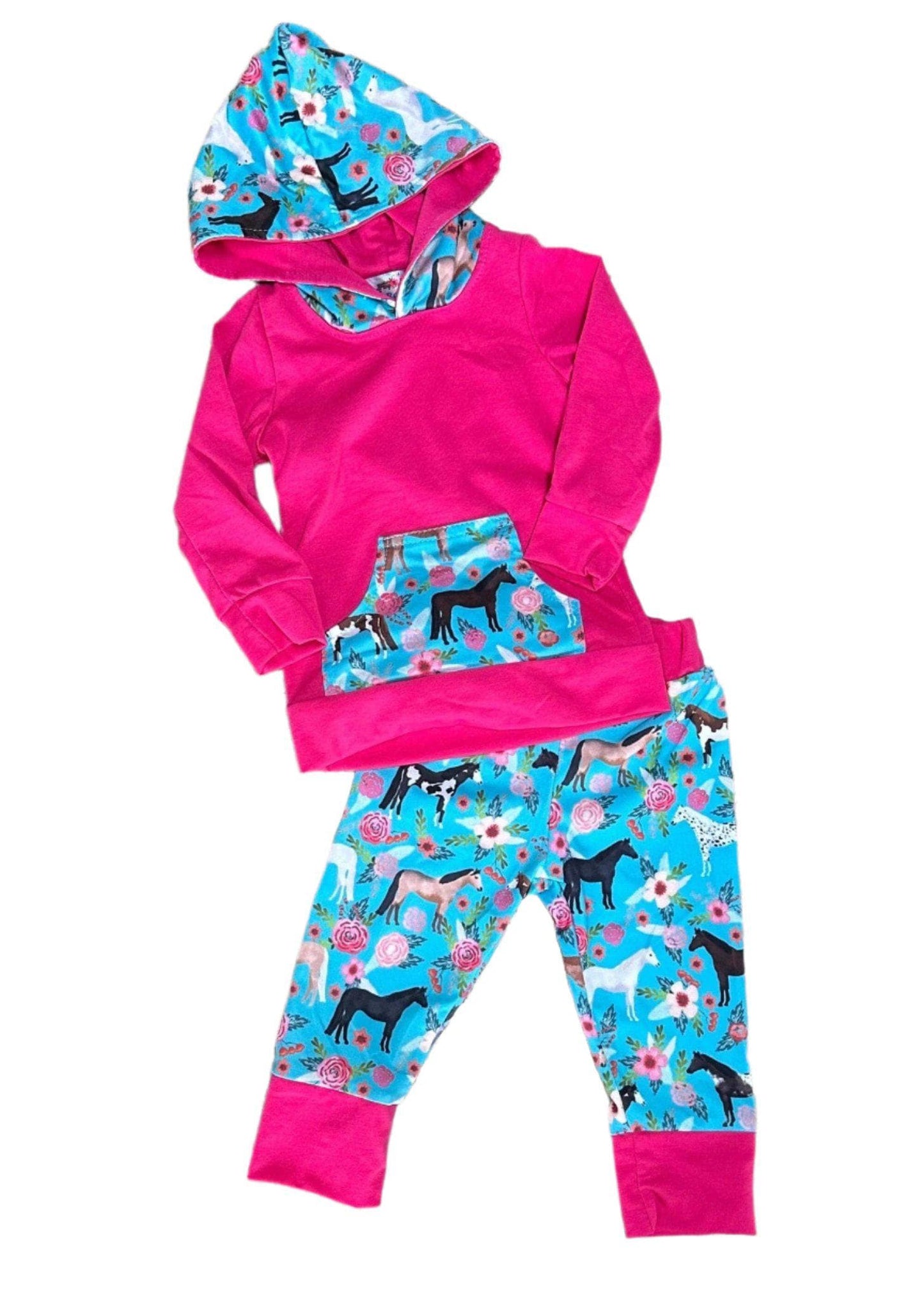 Baby Girl Horse Outfit: Hot Pink Hoodie & Jogger Set