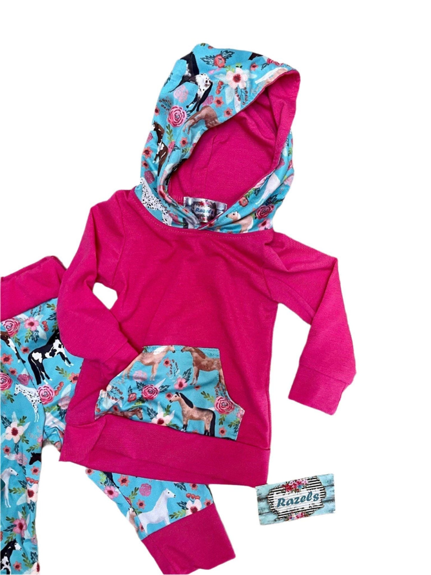 Baby Girl Horse Outfit: Hot Pink Hoodie & Jogger Set