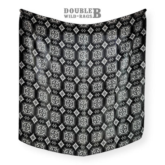 100% Silk Wild Rag Black and White Native tribal inspired neck scarf by Double B Wild Rags