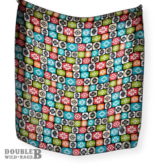 100% Silk Wild Rag Boho Native Tribal Quilt style by Double B Wild Rags