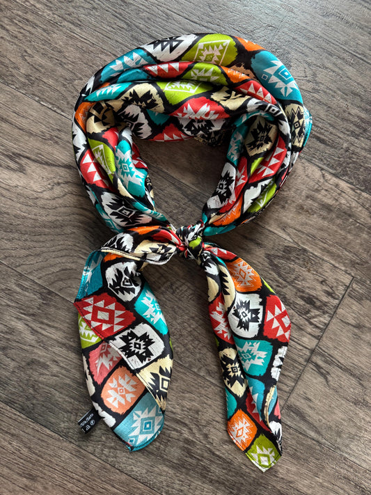 100% Silk Wild Rag Boho Native Tribal Quilt style by Double B Wild Rags