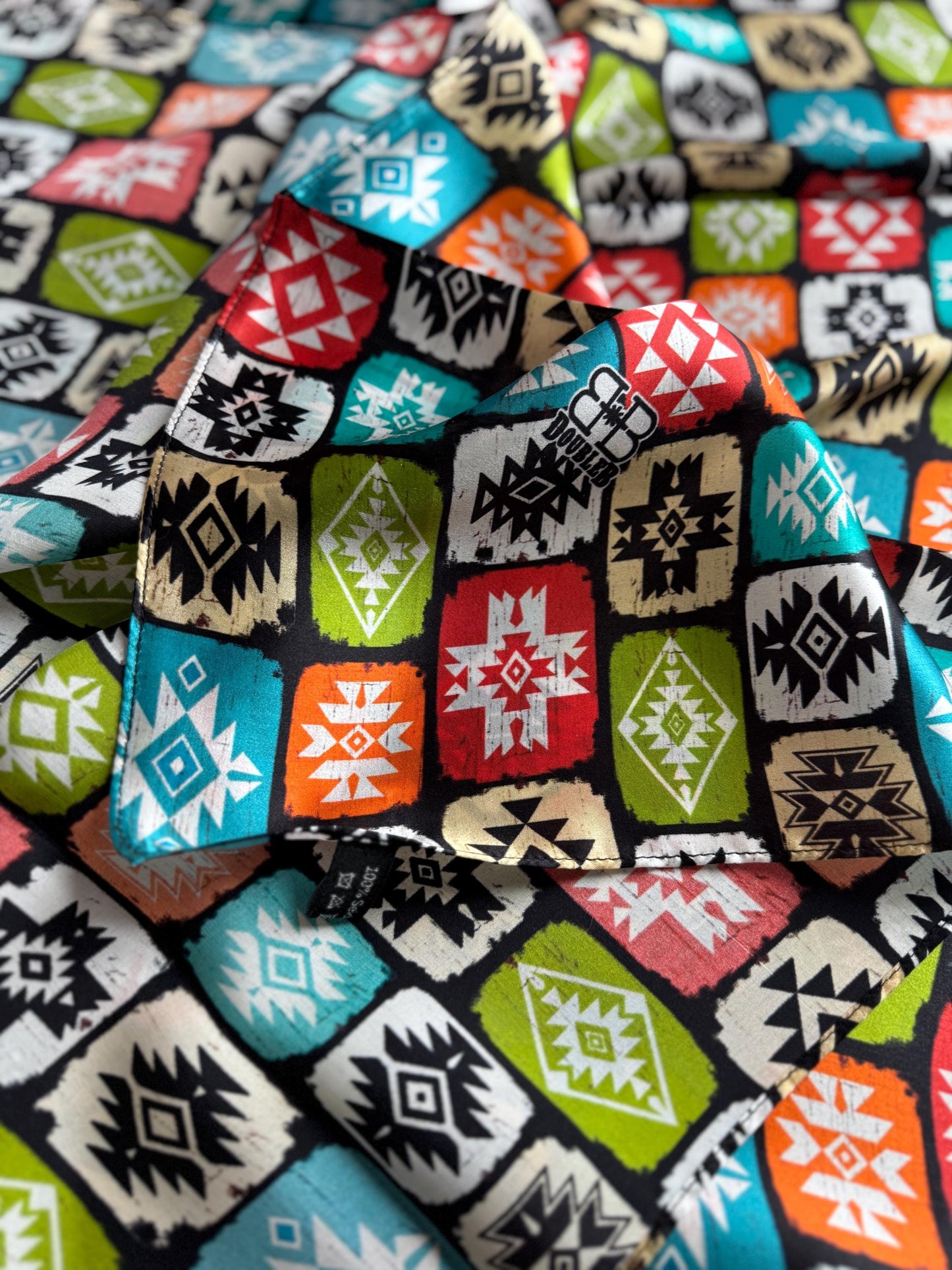 100% Silk Wild Rag Boho Native Tribal Quilt style by Double B Wild Rags