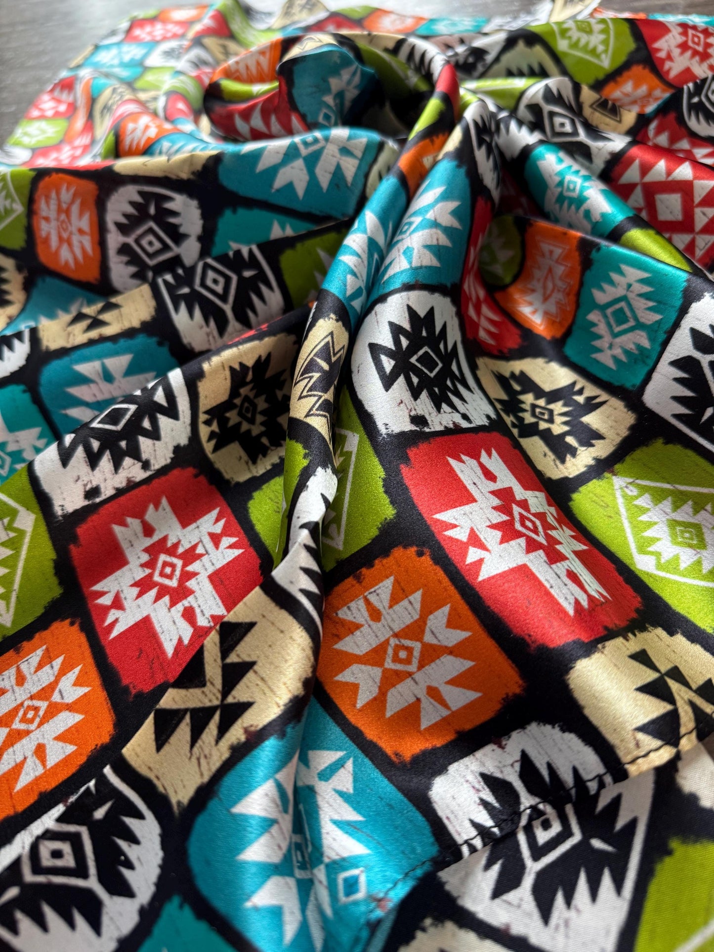 100% Silk Wild Rag Boho Native Tribal Quilt style by Double B Wild Rags