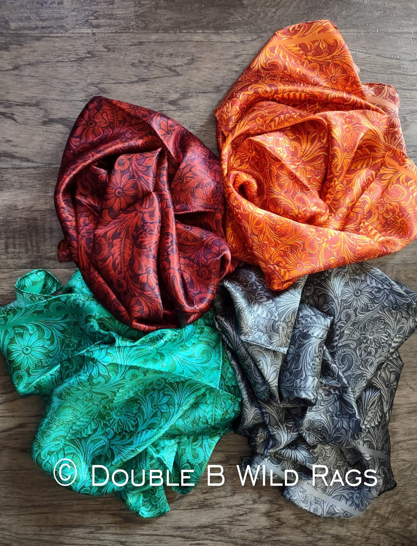 Wild Rag 100% SILK 815 Steel Grey Black Tooled Leather Cowboy Western Neck Scarf Bandanna by Double B Wild Rags