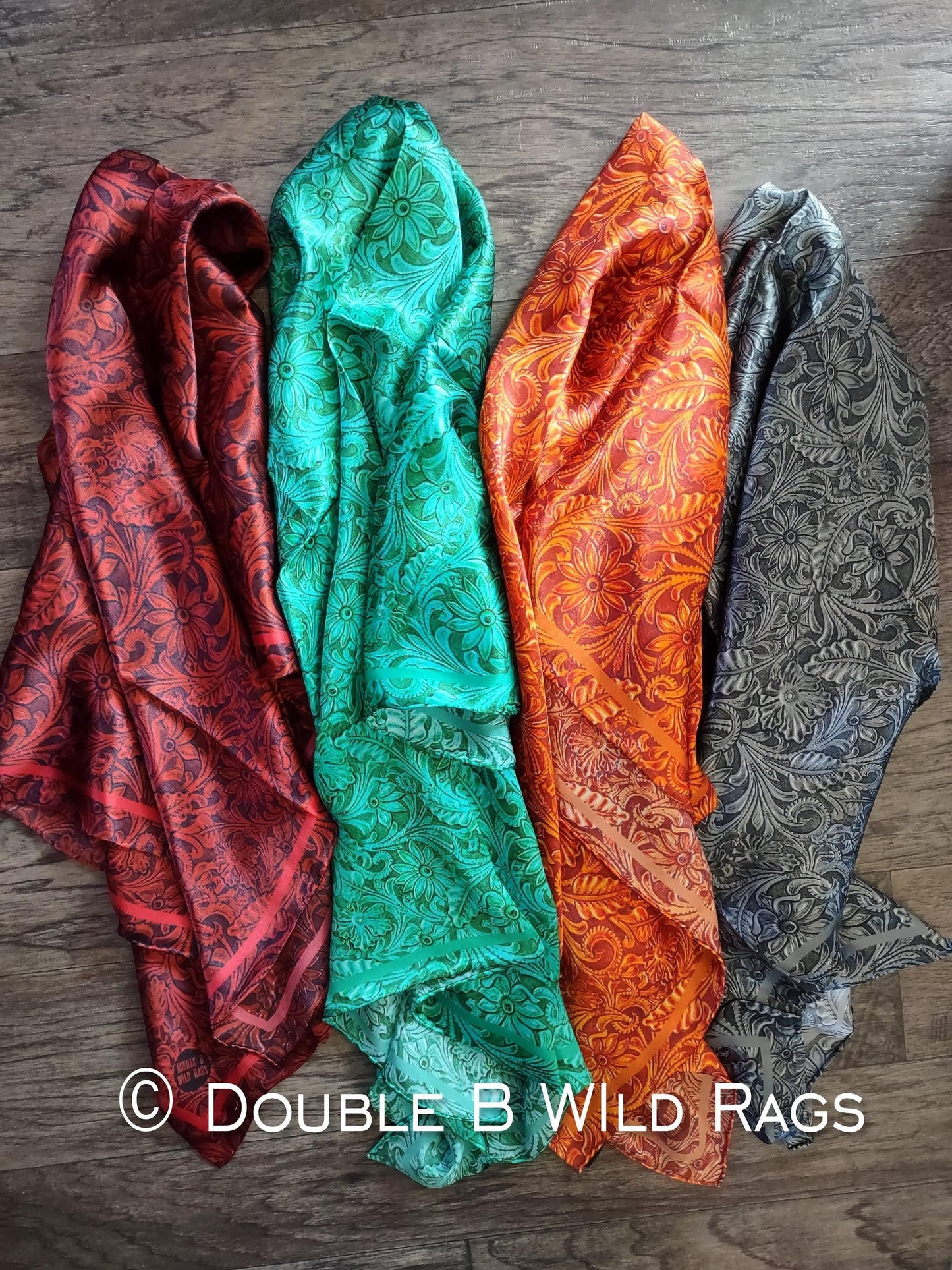 Wild Rag 100% SILK 815 Steel Grey Black Tooled Leather Cowboy Western Neck Scarf Bandanna by Double B Wild Rags