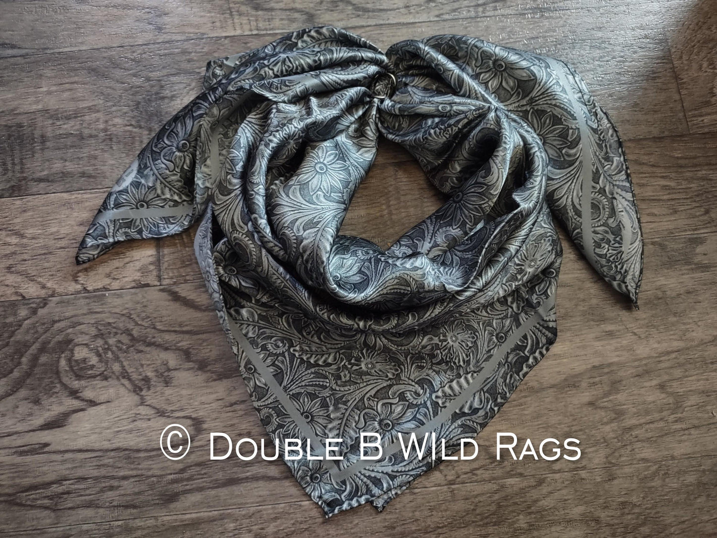 Wild Rag 100% SILK 815 Steel Grey Black Tooled Leather Cowboy Western Neck Scarf Bandanna by Double B Wild Rags