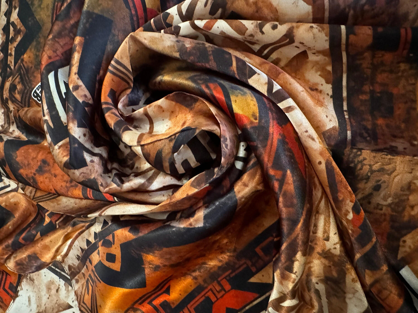 Silk Wild Rag Brown and Rust Grunge Tribal Print by Double B Wild Rags