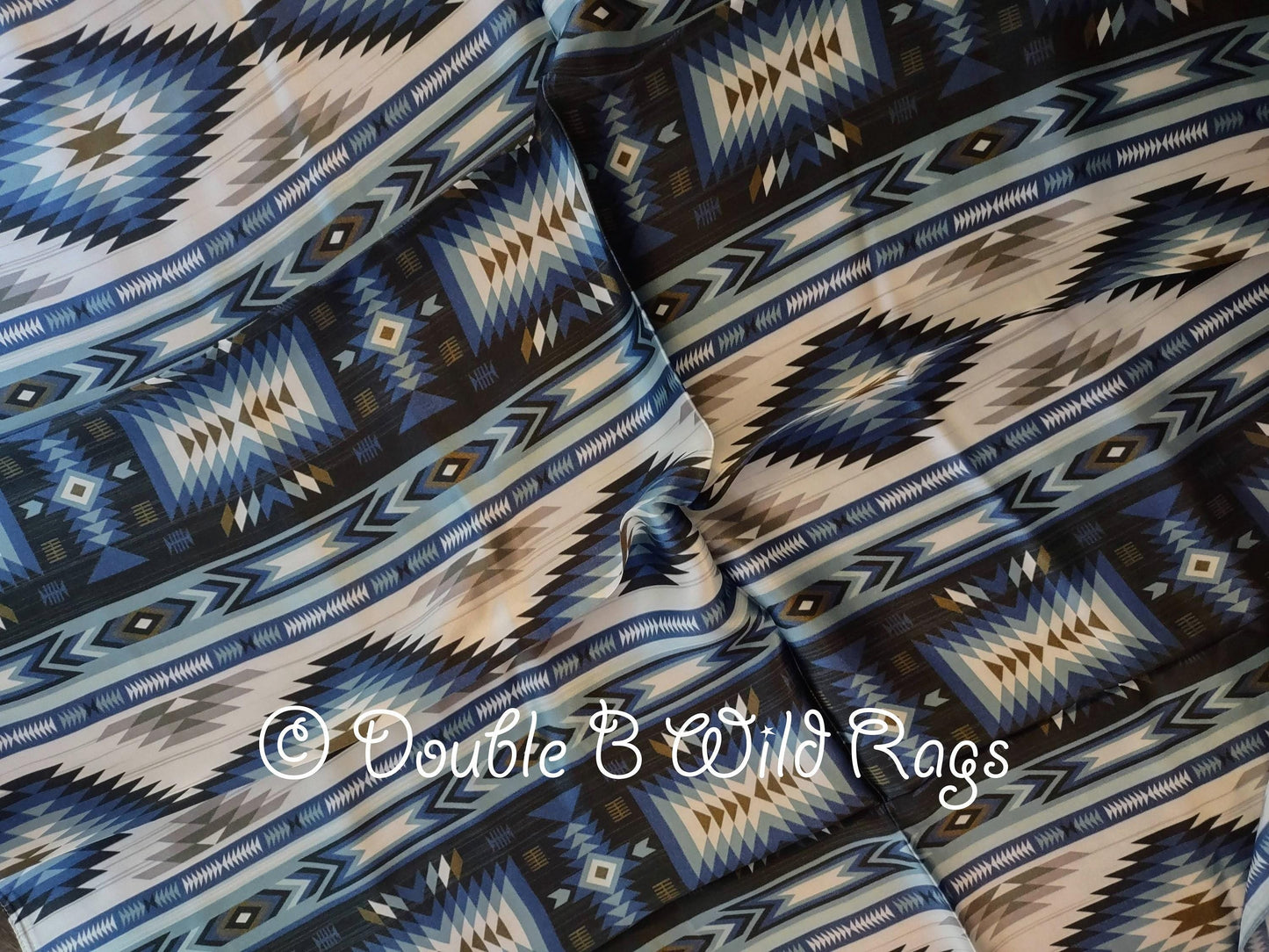 Wild Rag 100% SILK 835 AZTEC blue silver white Cowboy Western Neck Scarf Bandanna by Double B Wild Rags