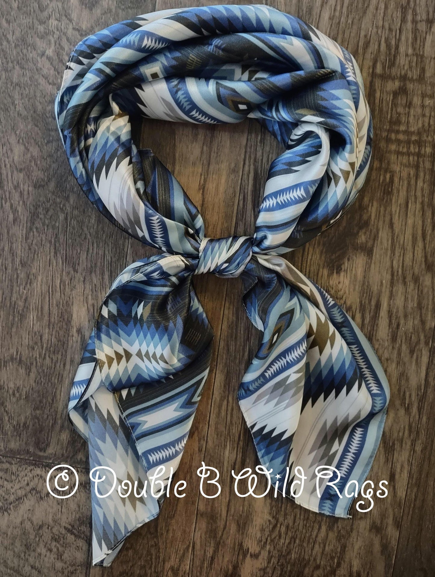 Wild Rag 100% SILK 835 AZTEC blue silver white Cowboy Western Neck Scarf Bandanna by Double B Wild Rags