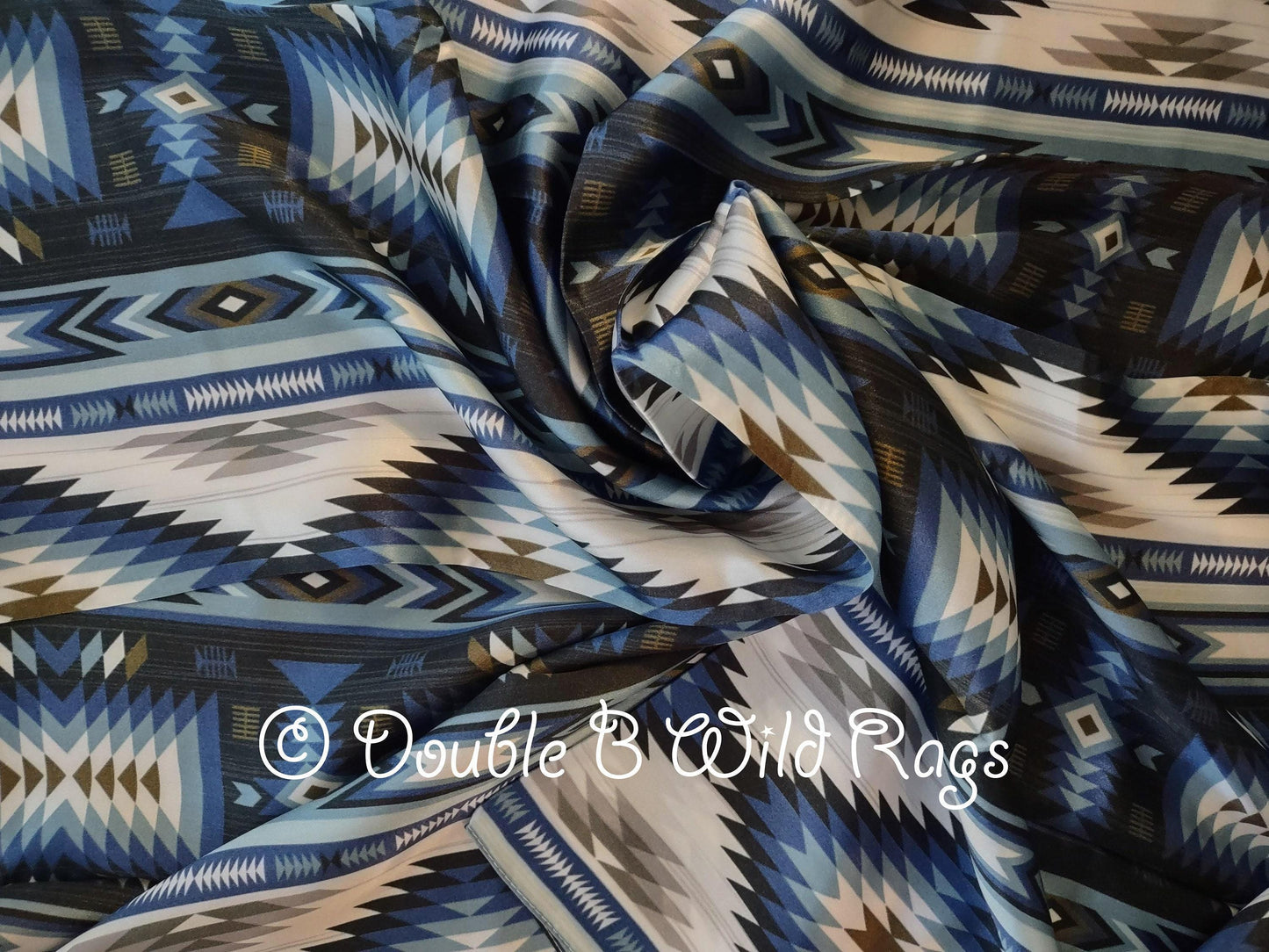 Wild Rag 100% SILK 835 AZTEC blue silver white Cowboy Western Neck Scarf Bandanna by Double B Wild Rags
