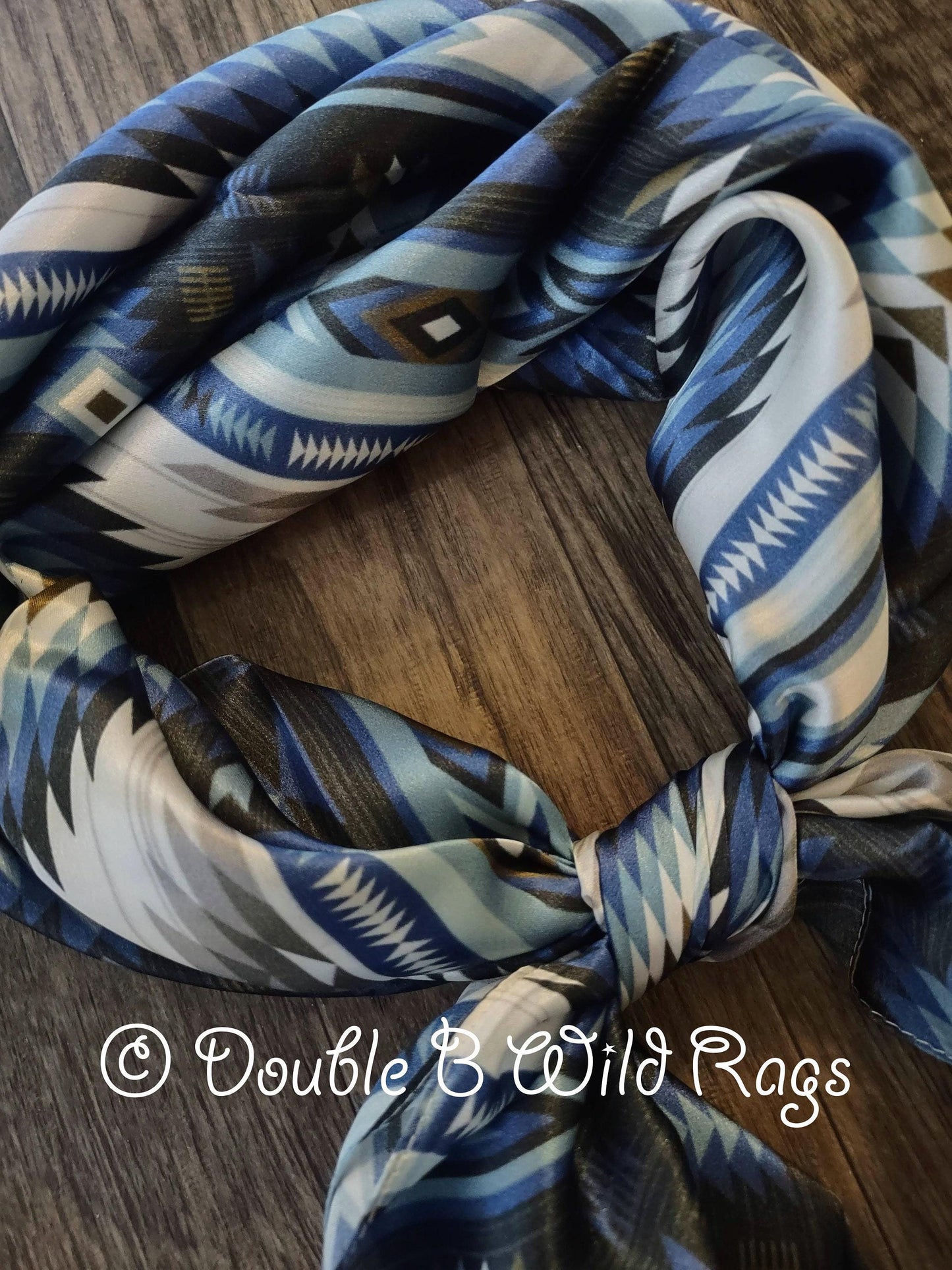 Wild Rag 100% SILK 835 AZTEC blue silver white Cowboy Western Neck Scarf Bandanna by Double B Wild Rags