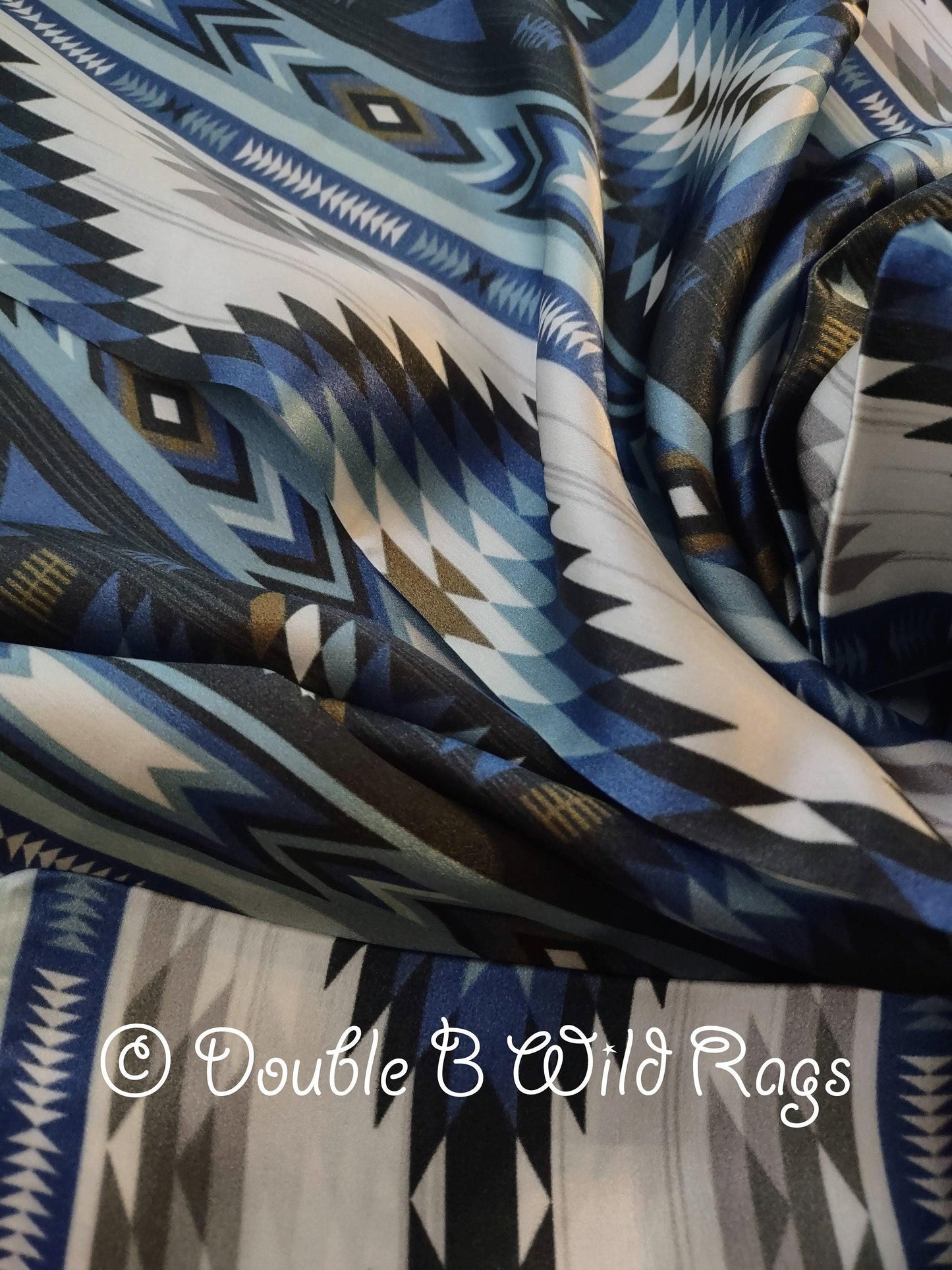 Wild Rag 100% SILK 835 AZTEC blue silver white Cowboy Western Neck Scarf Bandanna by Double B Wild Rags
