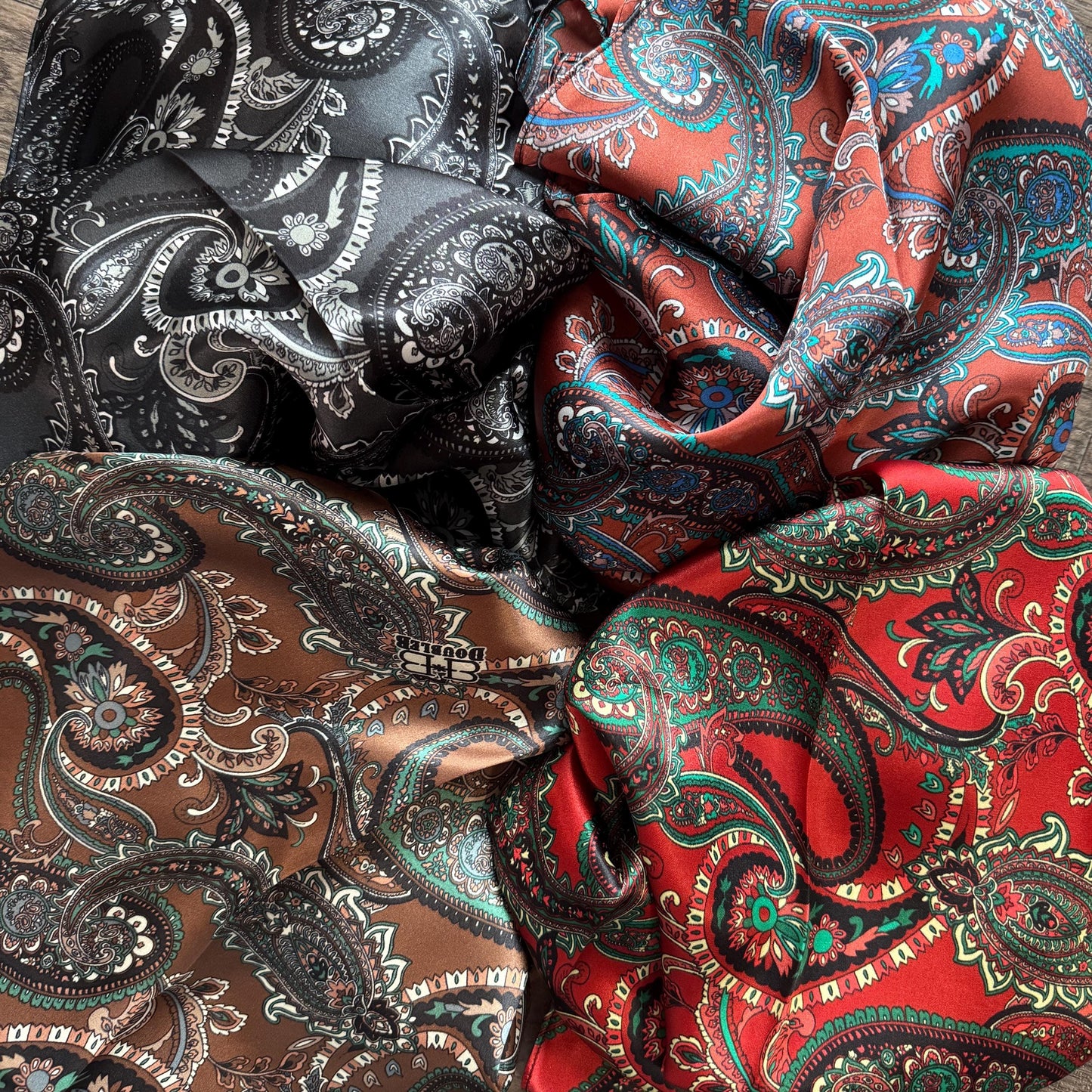 100% Silk Wild Rag Classic Paisley Red Brown Pink Black Purple Blue by Double B Wild Rags