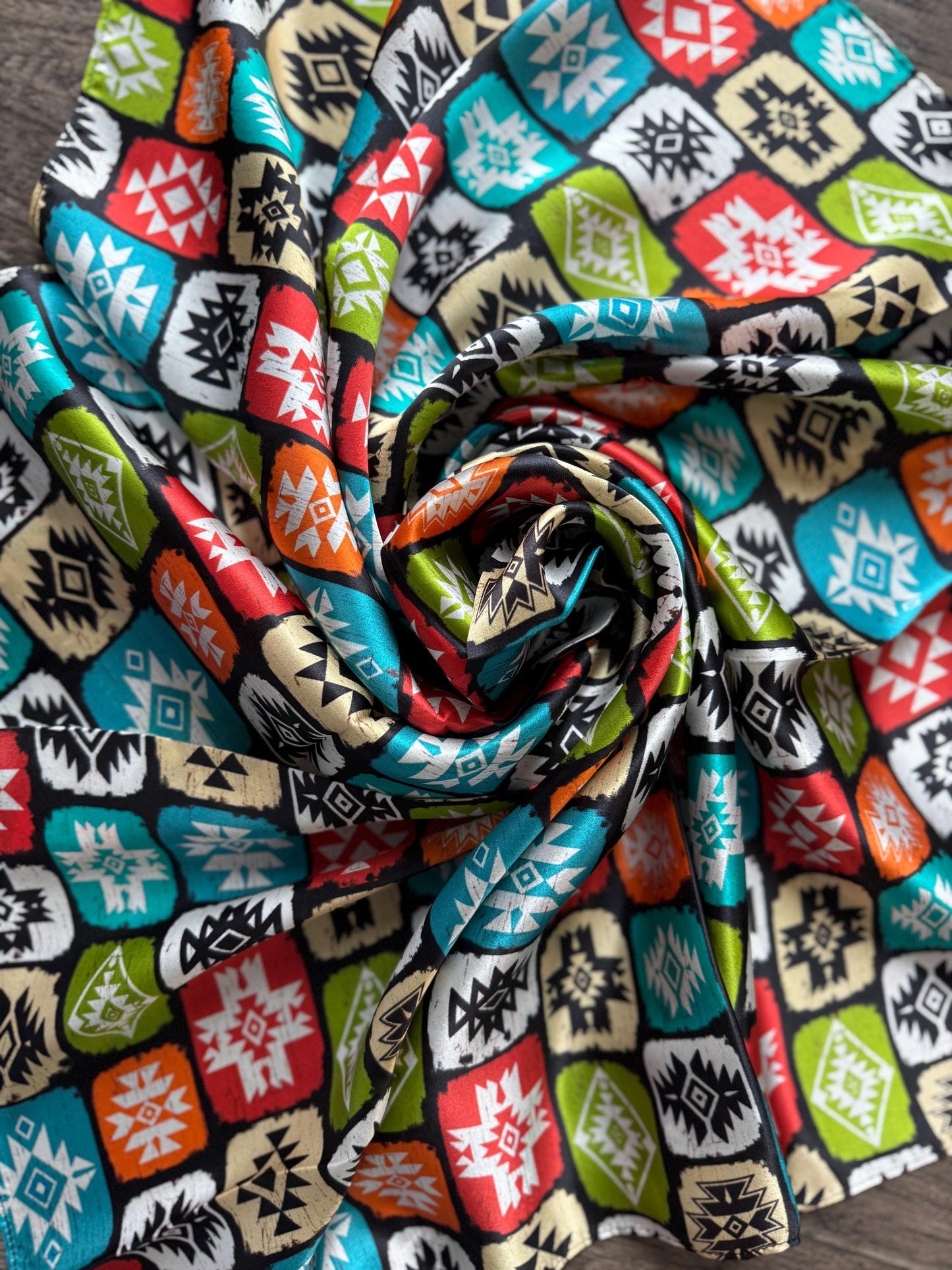 100% Silk Wild Rag Boho Native Tribal Quilt style by Double B Wild Rags