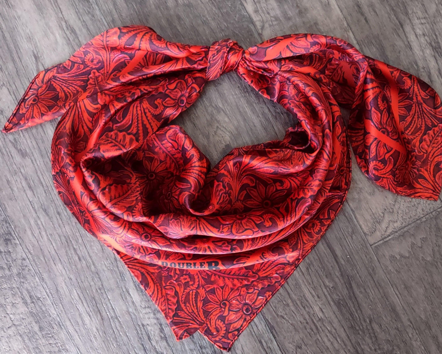 Wild Rag 100% SILK 816 Red Tooled Leather Cowboy Western Neck Scarf Bandanna by Double B Wild Rags