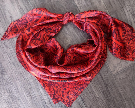 Wild Rag 100% SILK 816 Red Tooled Leather Cowboy Western Neck Scarf Bandanna by Double B Wild Rags