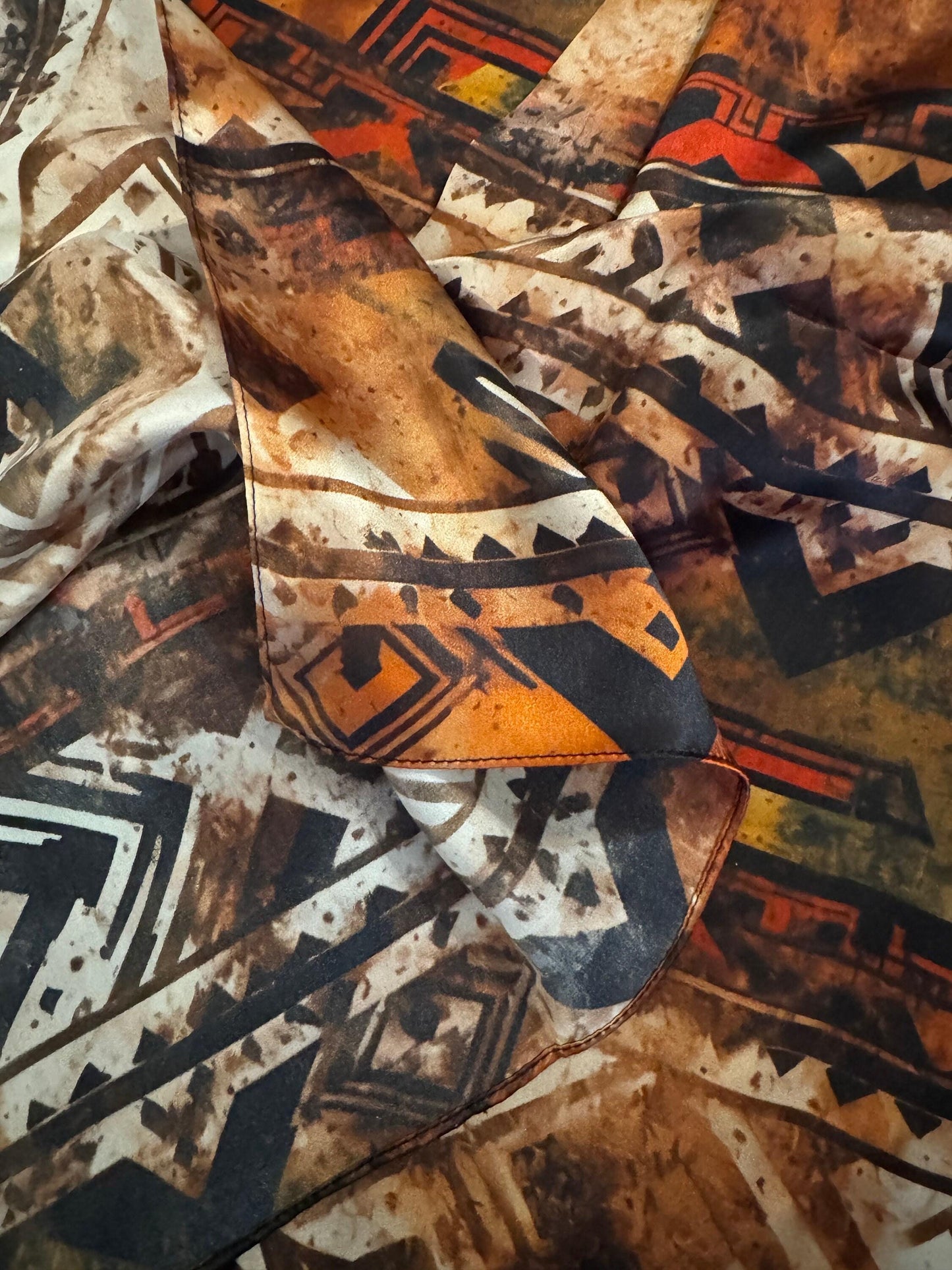 Silk Wild Rag Brown and Rust Grunge Tribal Print by Double B Wild Rags