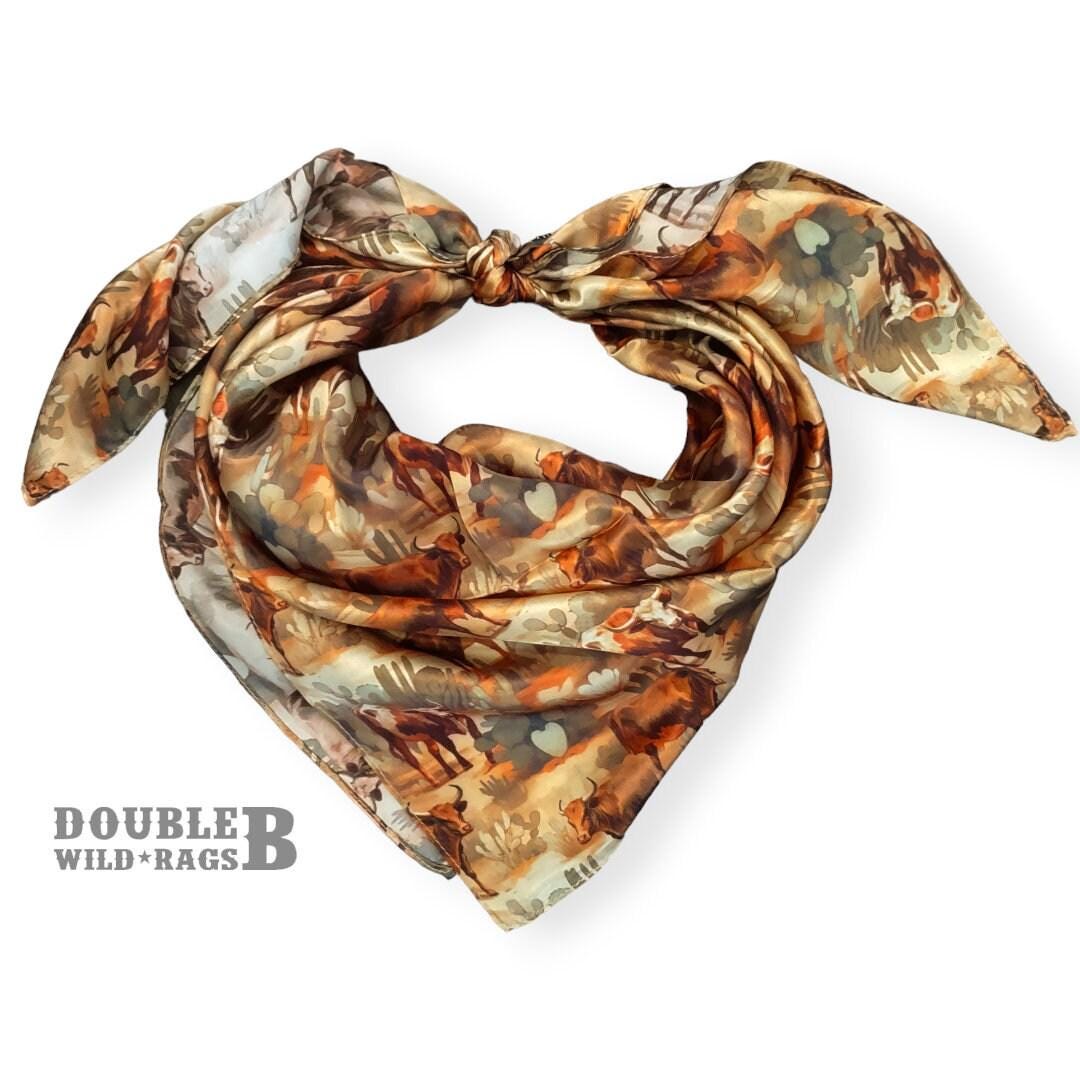 Wild Rag 100% SILK Desert Cattle and Cactus Cowboy Neck Scarf Bandanna by Double B Wild Rags