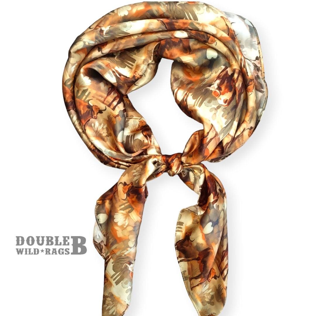 Wild Rag 100% SILK Desert Cattle and Cactus Cowboy Neck Scarf Bandanna by Double B Wild Rags