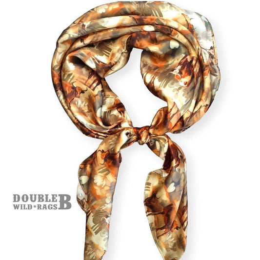 Wild Rag 100% SILK Desert Cattle and Cactus Cowboy Neck Scarf Bandanna by Double B Wild Rags