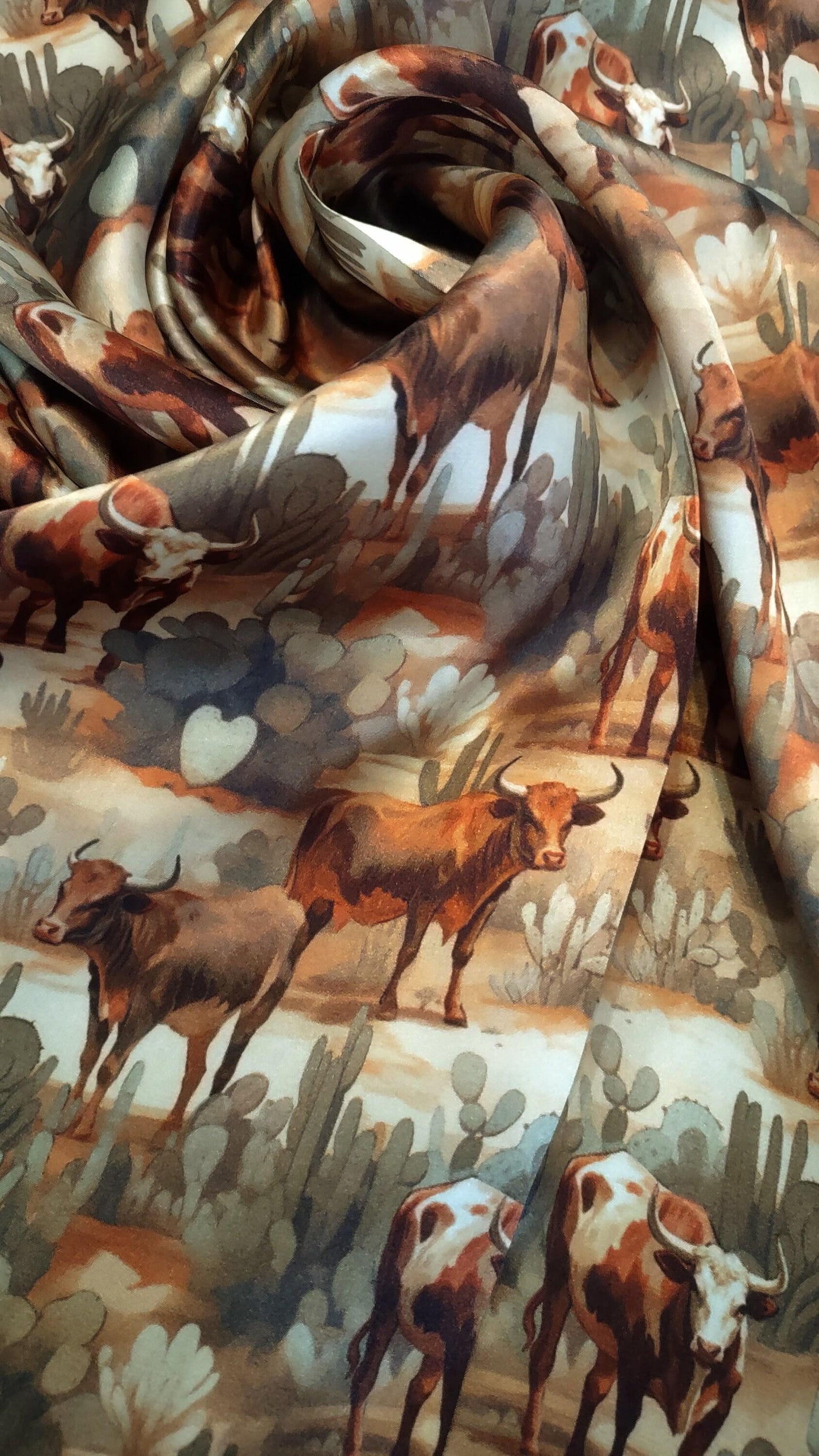 Wild Rag 100% SILK Desert Cattle and Cactus Cowboy Neck Scarf Bandanna by Double B Wild Rags