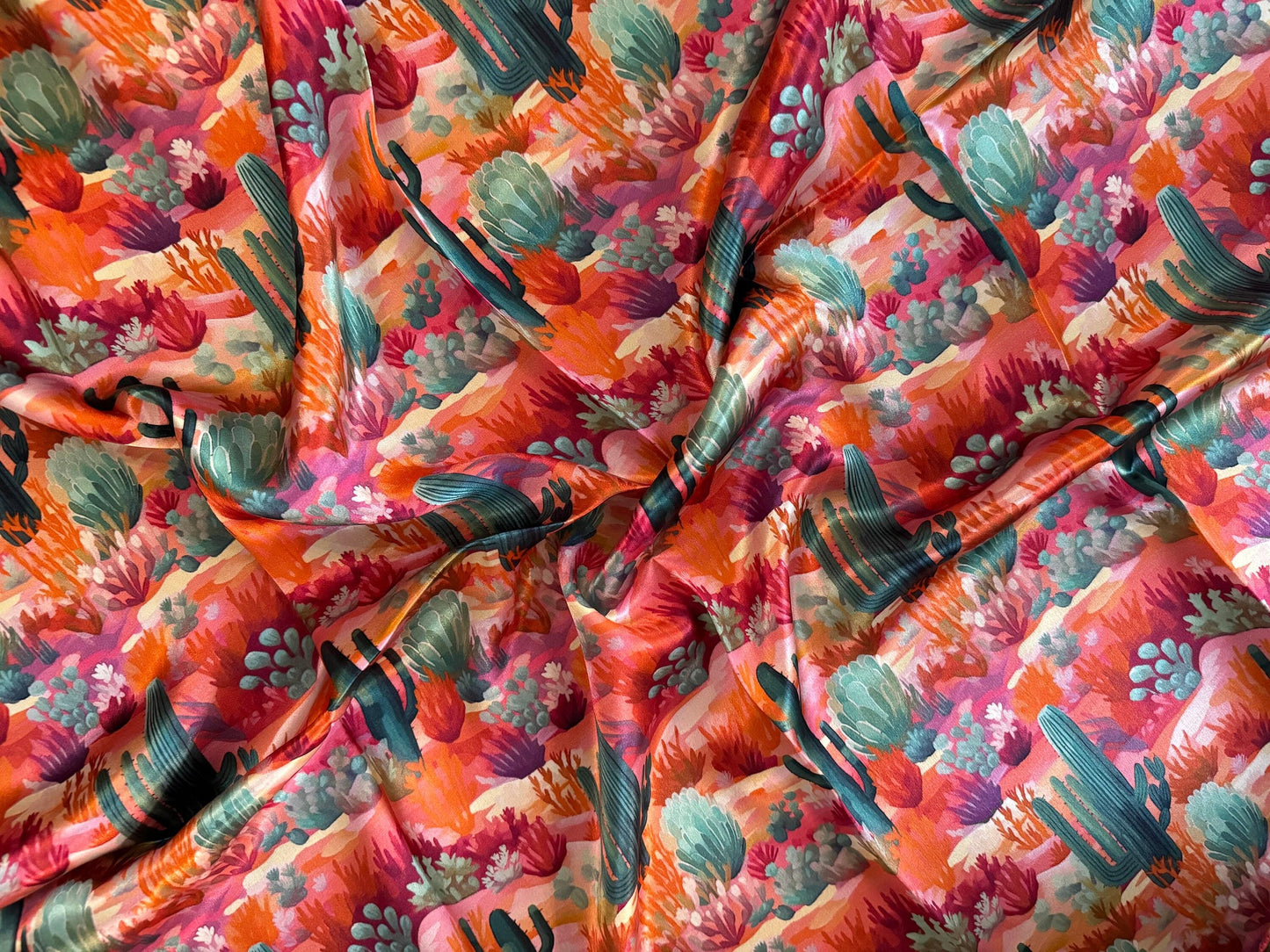 Silk Wild Rag Pink Purple Orange Green Cactus by Double B Wild Rags