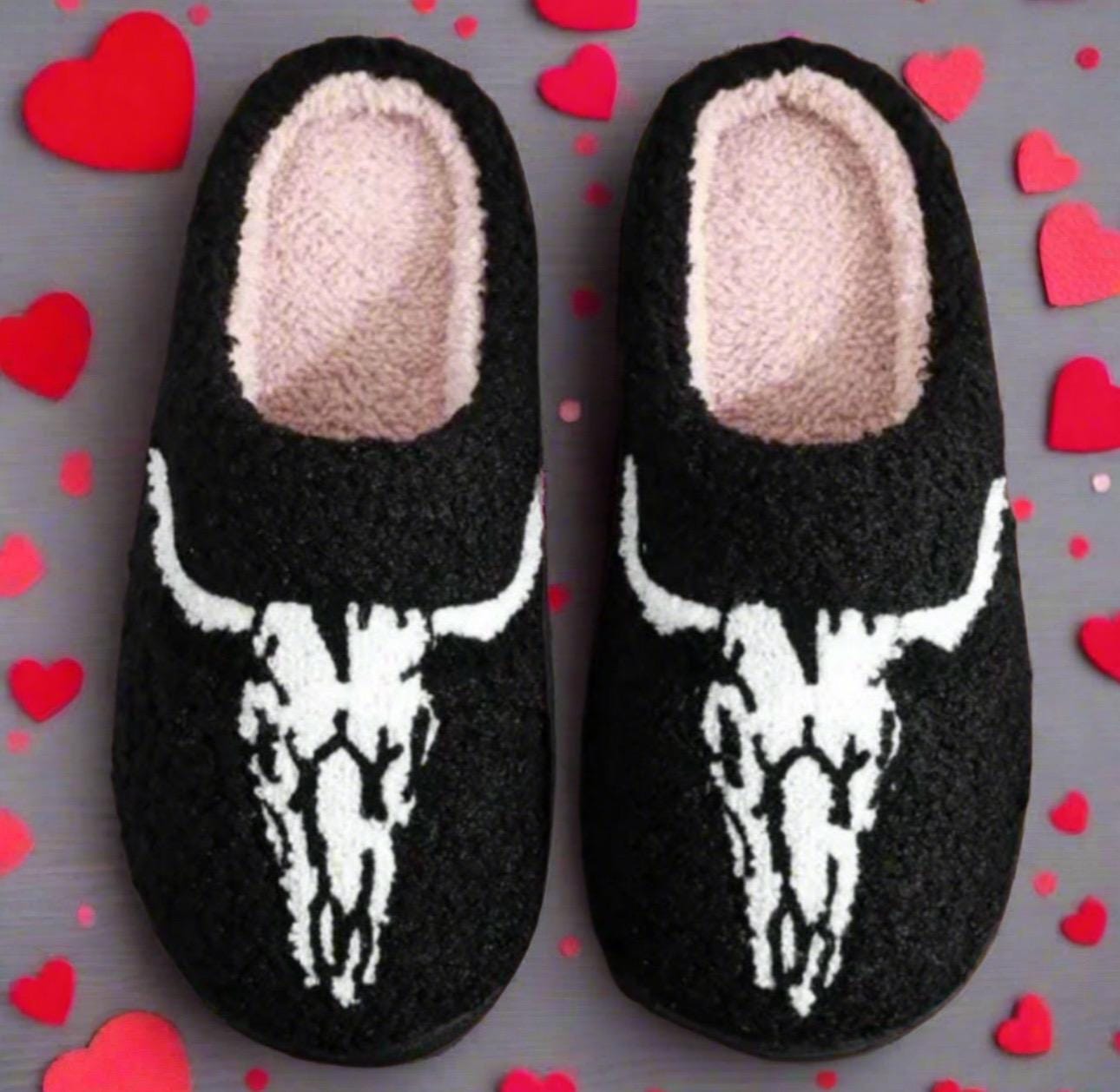 Longhorn Skull Slippers, Western Fall Halloween Shoes