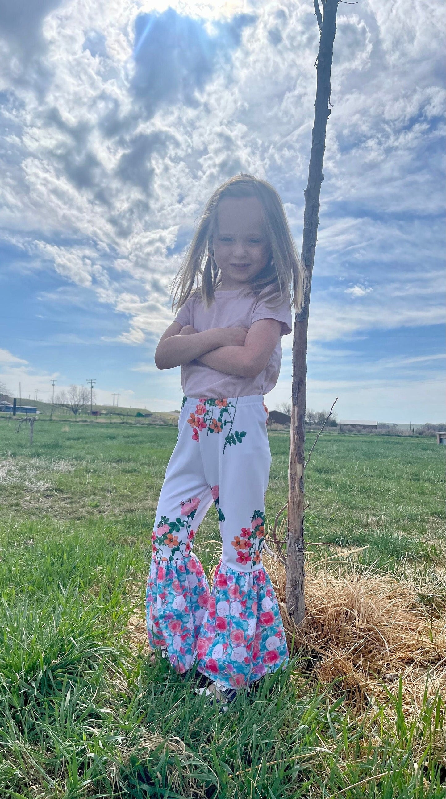 Girls' Floral Bell Bottoms: Wildflower Summer Pants