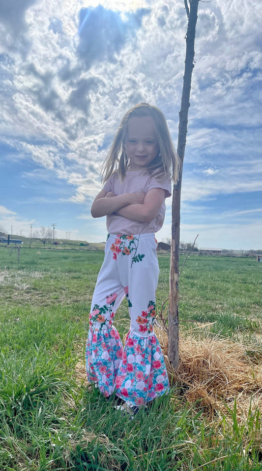 Girls' Floral Bell Bottoms: Wildflower Summer Pants