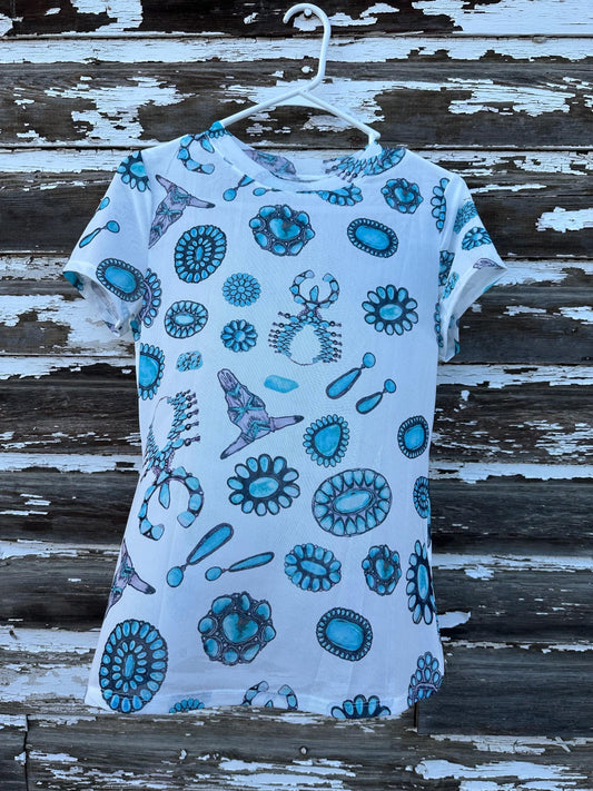 Western Mesh Shirt, Sheer Print Cowgirl Tee with Cow Skulls