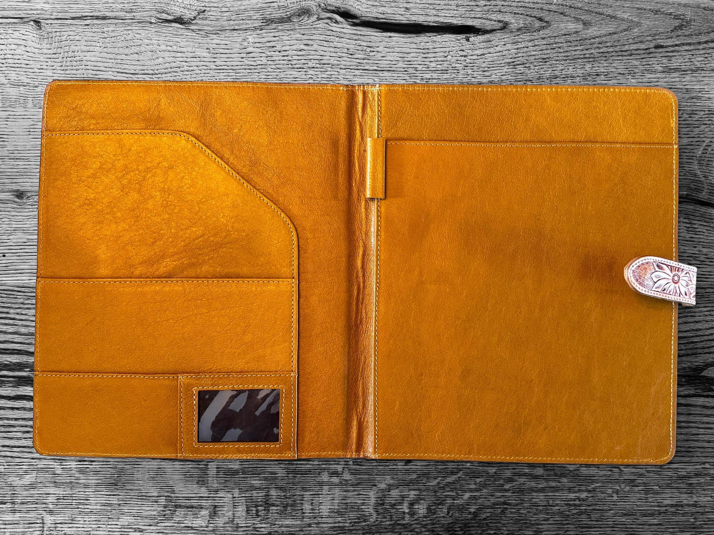 Business Autograph Headshot Folder Western Cowhide tooled leather by Double B Wild Rags