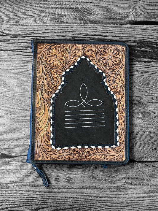 Business Autograph Headshot 3 Ring Folder Western Cowhide tooled leather by Double B Wild Rags