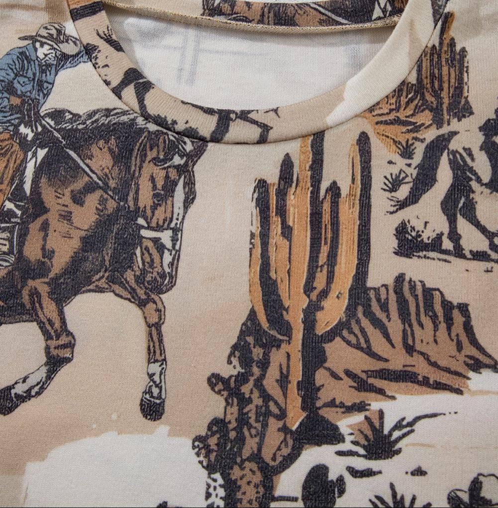 Cowboy Print T-Shirt: Western Bronc Rider Tee for Women