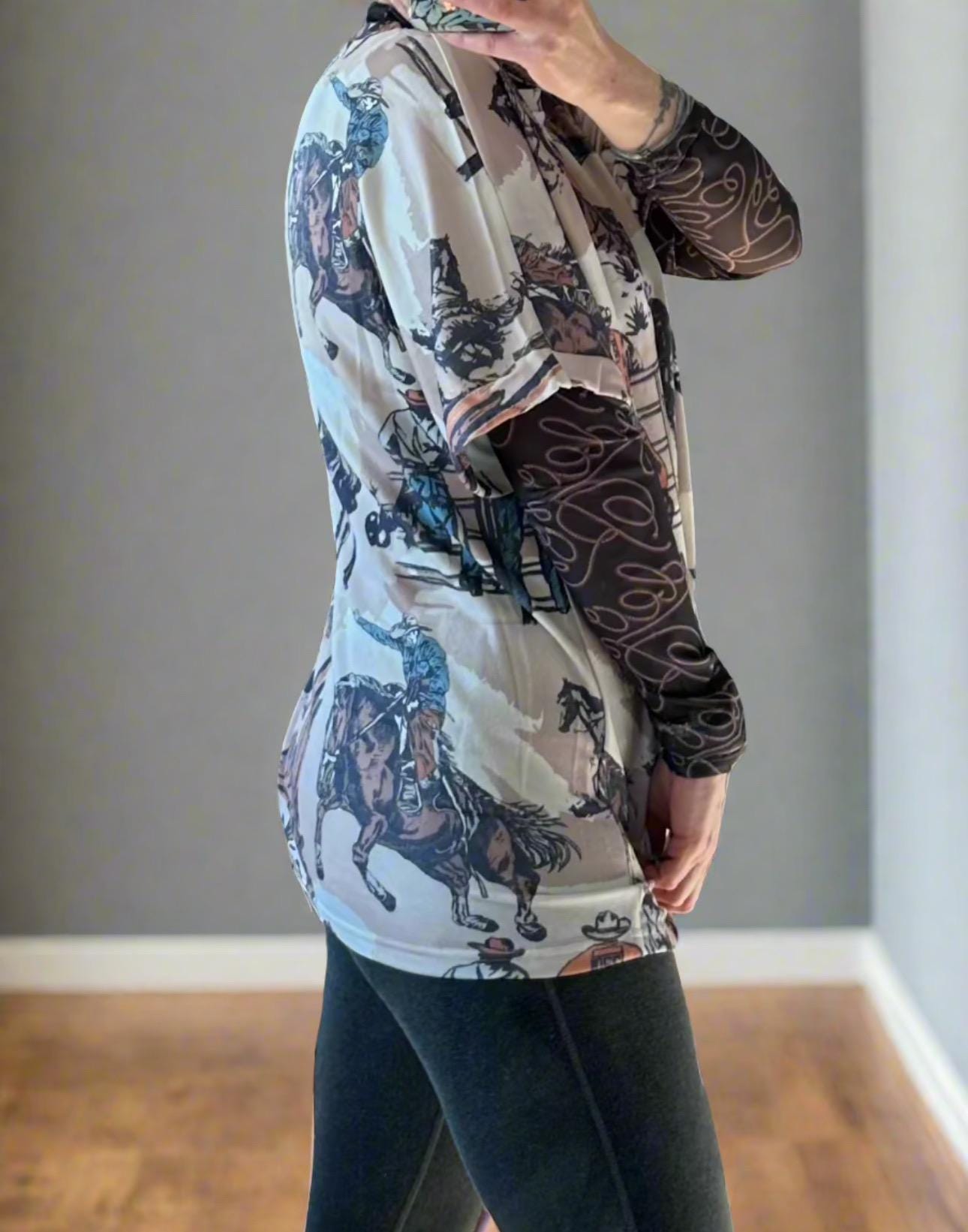 Cowboy Print T-Shirt: Western Bronc Rider Tee for Women