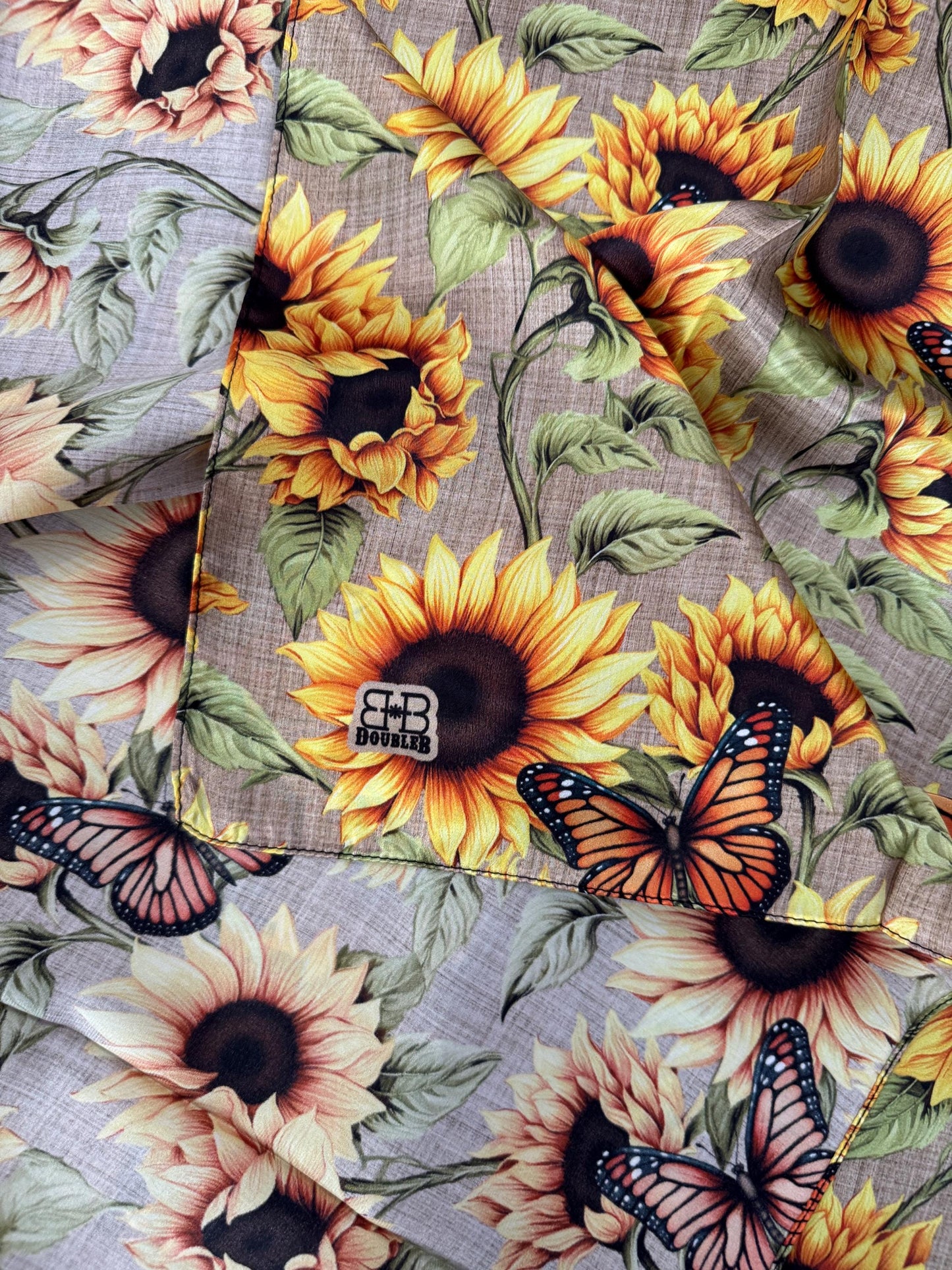 100% Silk Wild Rag Butterflies Sunflowers and Burlap by Double B Wild Rags