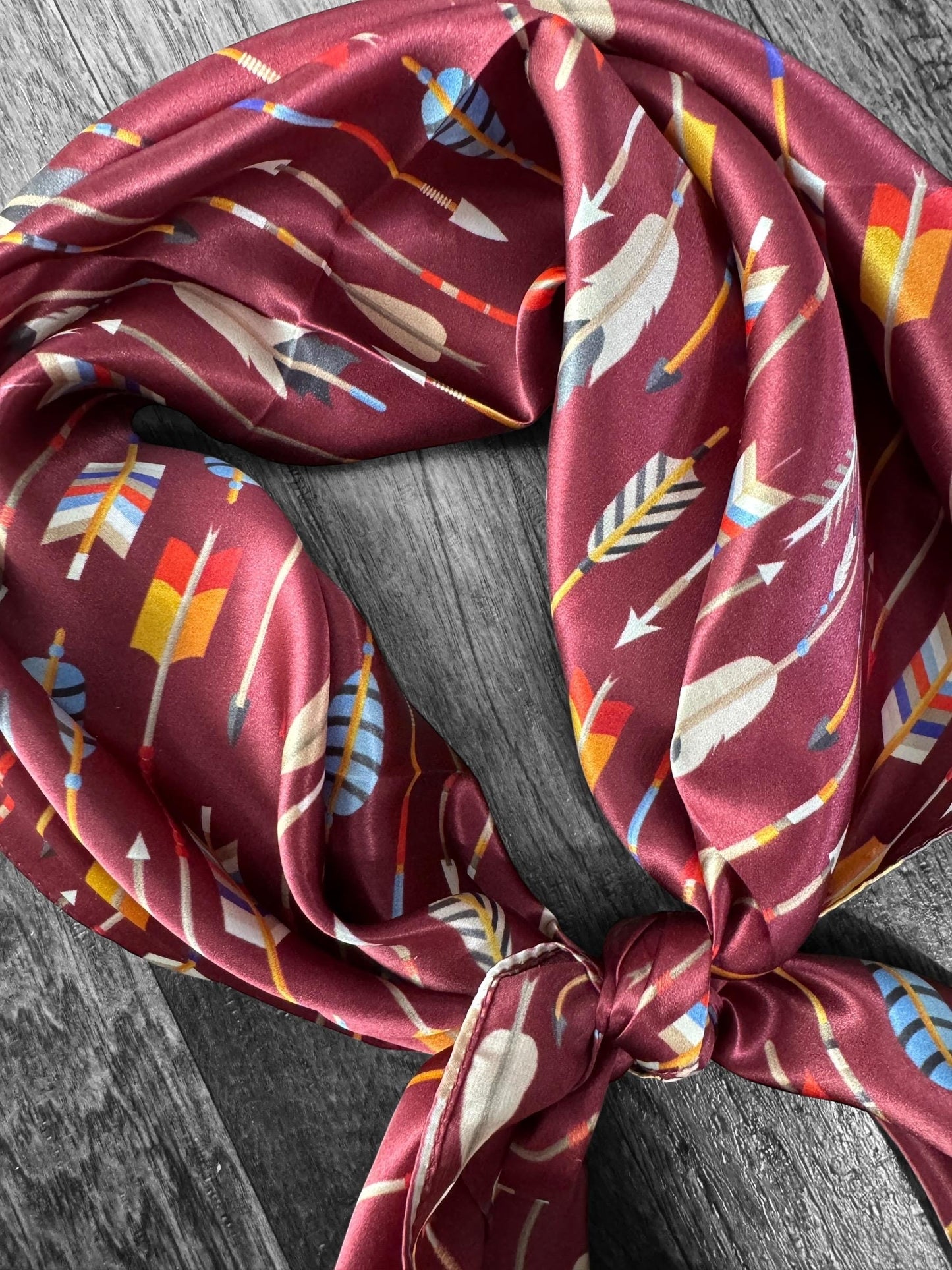 100% Silk Wild Rag Maroon Arrows by Double B Wild Rags