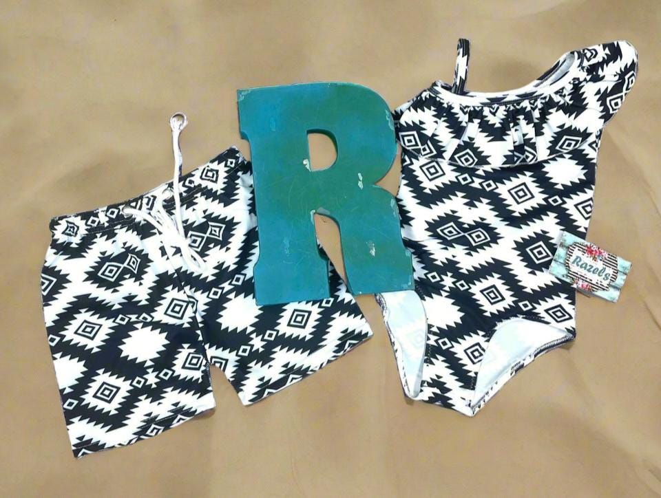 Matching Kids Swimsuits, Western Black and White Swimsuits