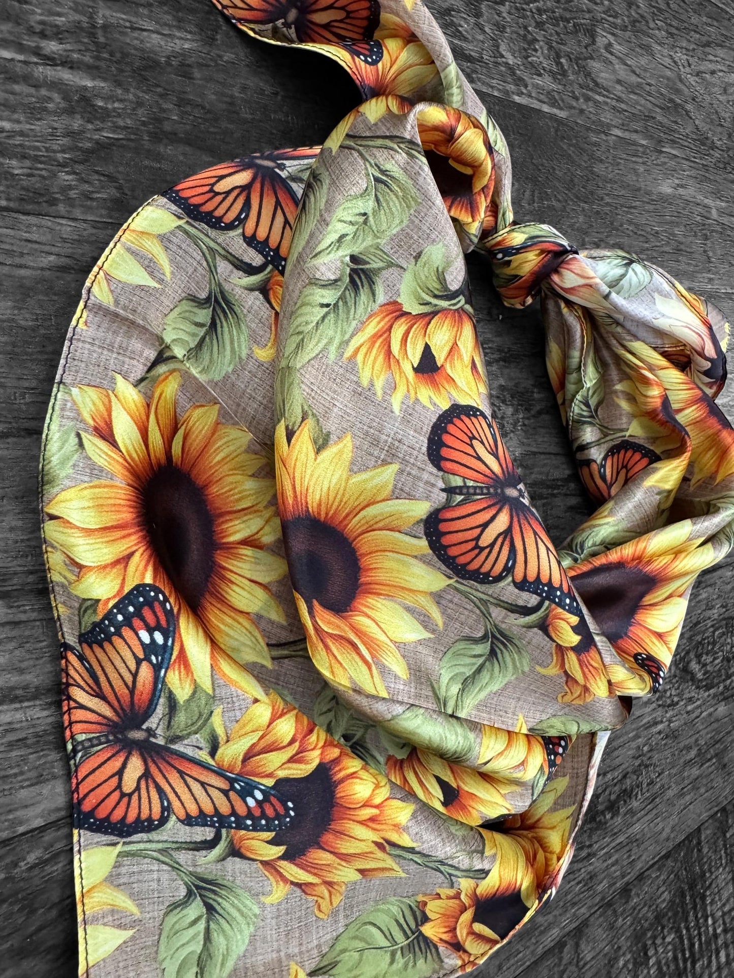 100% Silk Wild Rag Butterflies Sunflowers and Burlap by Double B Wild Rags
